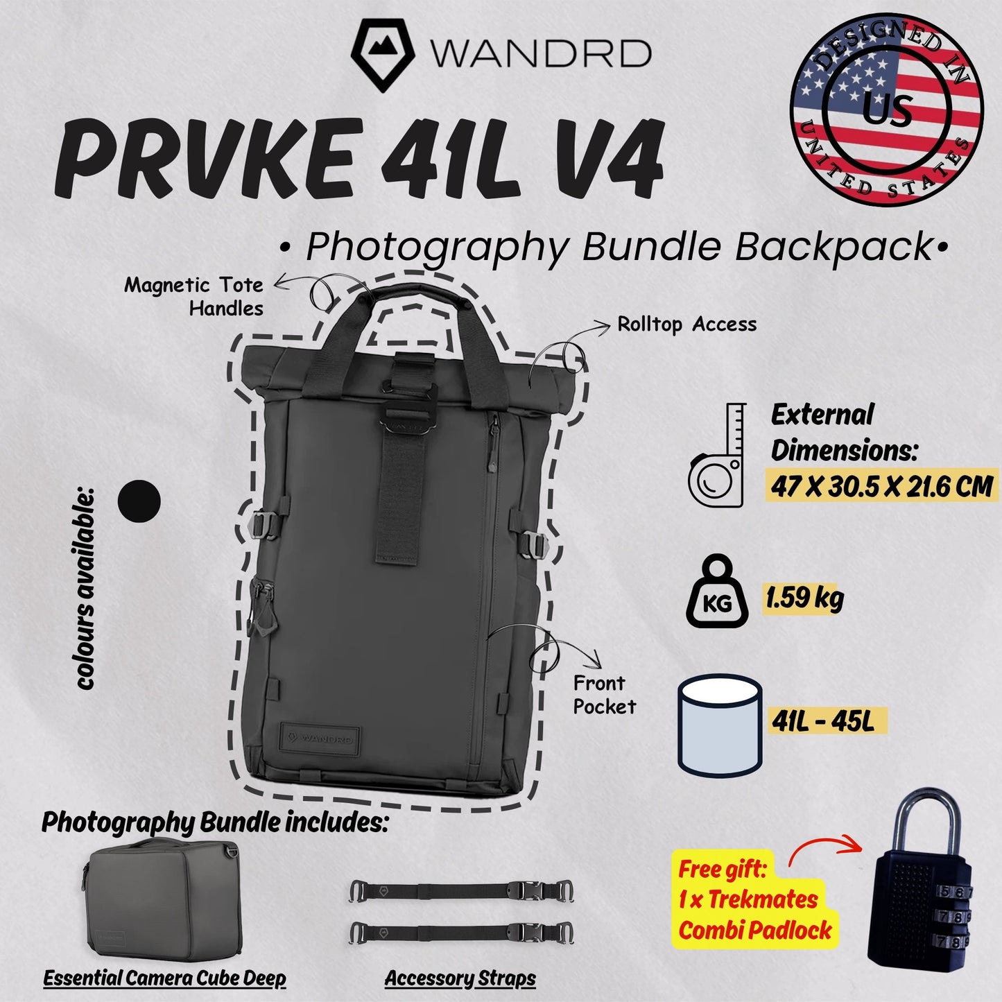 WANDRD PRVKE 41L V4 Photography Bundle Camera Backpack (Black)