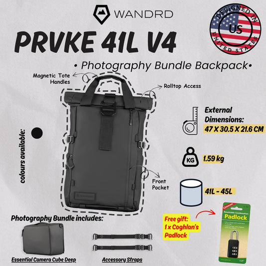 WANDRD PRVKE 41L V4 Photography Bundle Camera Backpack (Black)