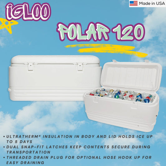 IGLOO Polar 120 Qt Cooler Box (White)