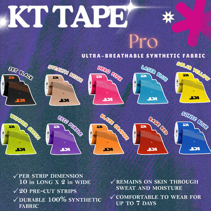 KT TAPE Pro - 20 Pre-Cut Strips | Sports tape | Recovery tape | Muscle support | Pain relief