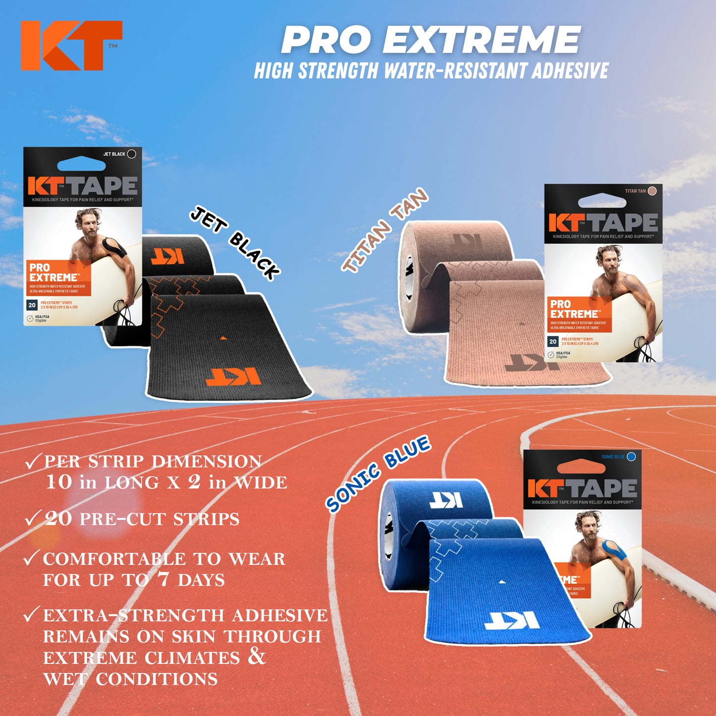 KT TAPE Pro Extreme- 20 Pre-Cut Strips | Sports tape | Recovery tape | Muscle support | Pain relief