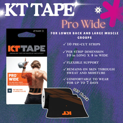 KT TAPE Pro Wide - 10 Pre-Cut Strips | Sports tape | Recovery tape | Muscle support | Pain relief