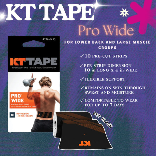 KT TAPE Pro Wide - 10 Pre-Cut Strips | Sports tape | Recovery tape | Muscle support | Pain relief