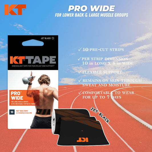 KT TAPE Pro Wide - 10 Pre-Cut Strips | Sports tape | Recovery tape | Muscle support | Pain relief