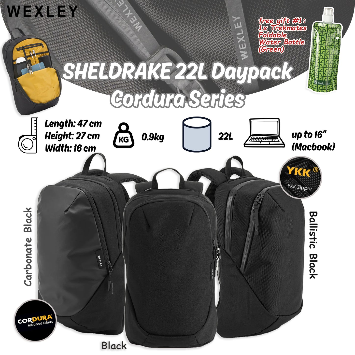 WEXLEY SHELDRAKE 22L Daypack Cordura Series | Travel Backpack | Laptop Backpack