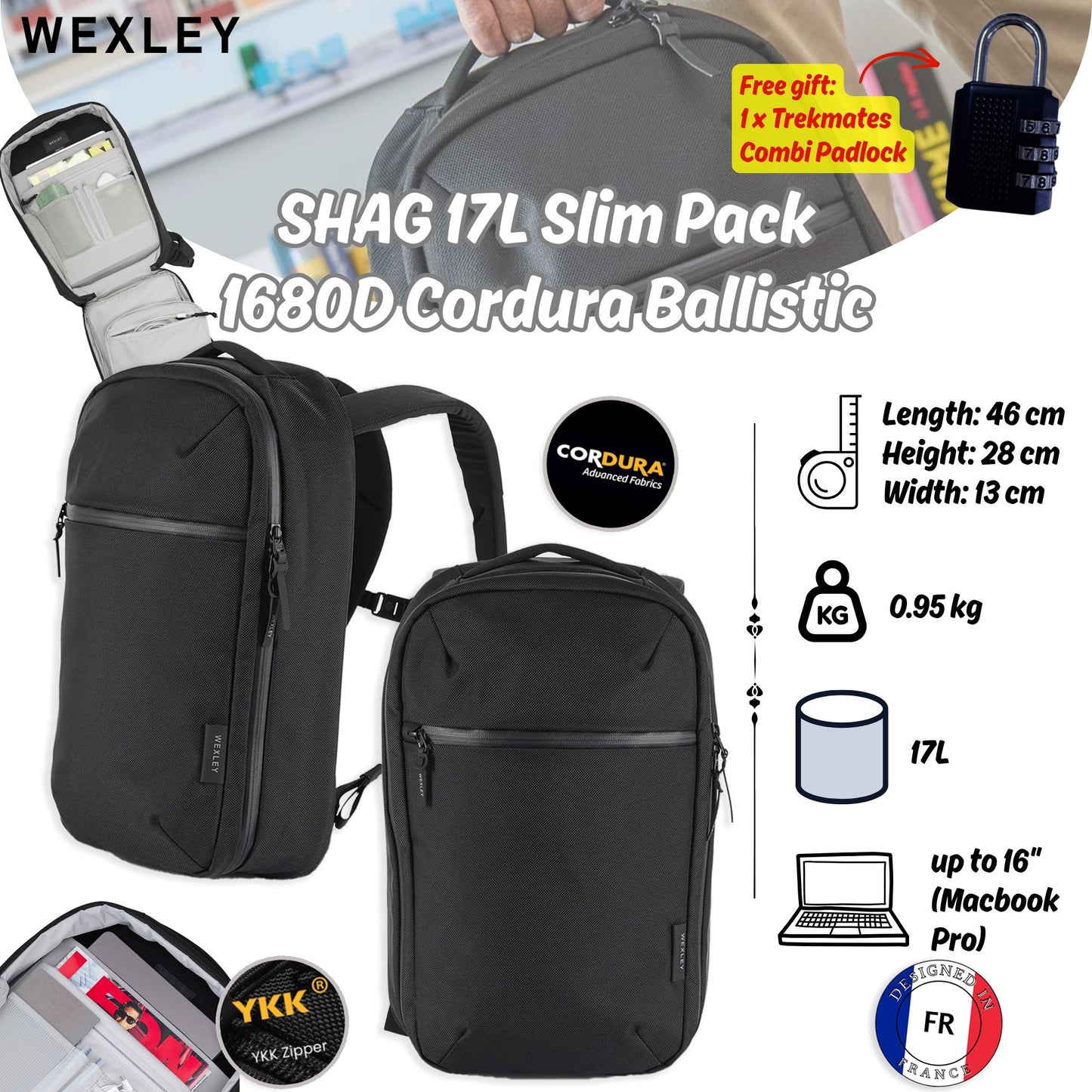 WEXLEY SHAG 17L Slim Pack 1680D Cordura Ballistic | Travel Backpack | Laptop Backpack