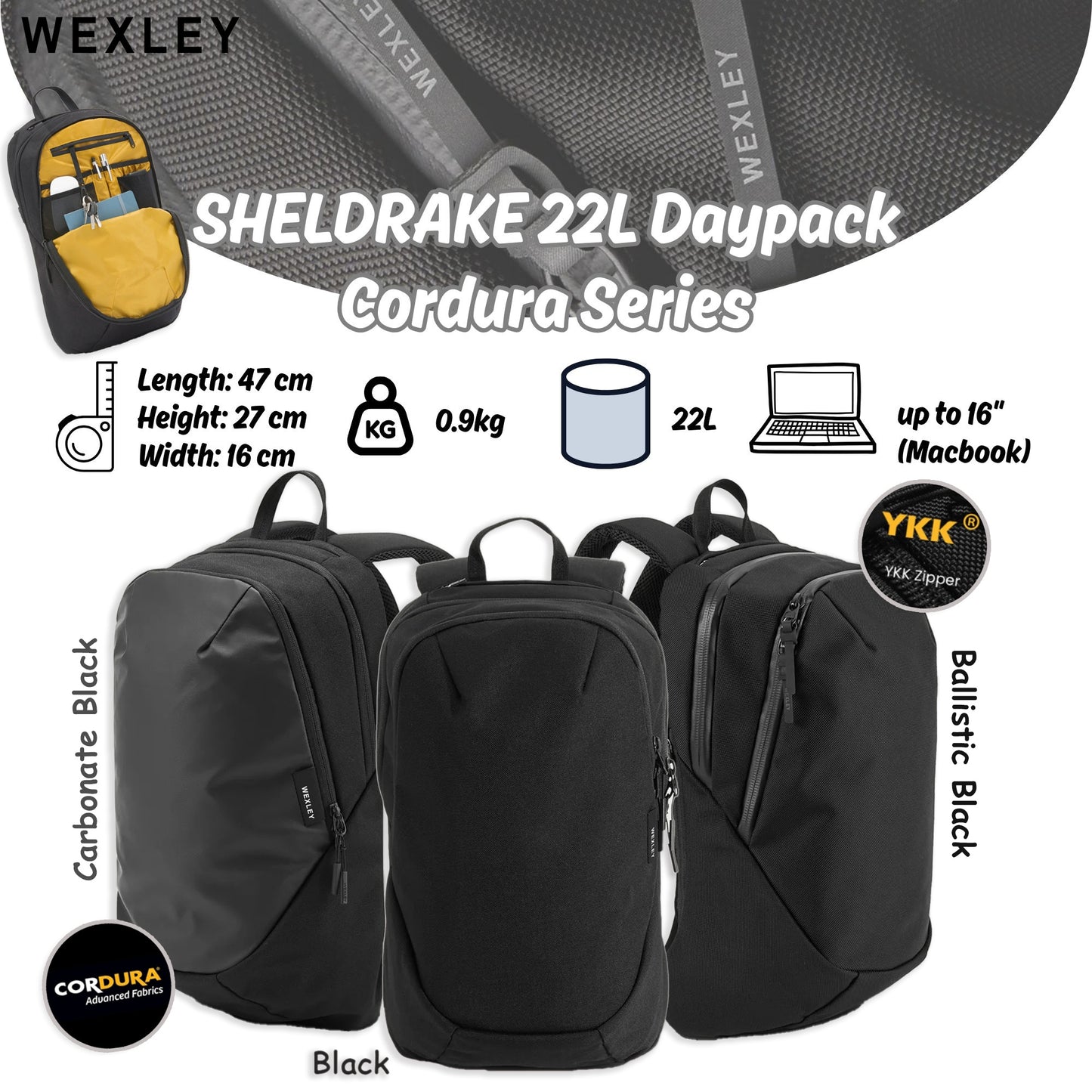 WEXLEY SHELDRAKE 22L Daypack Cordura Series | Travel Backpack | Laptop Backpack