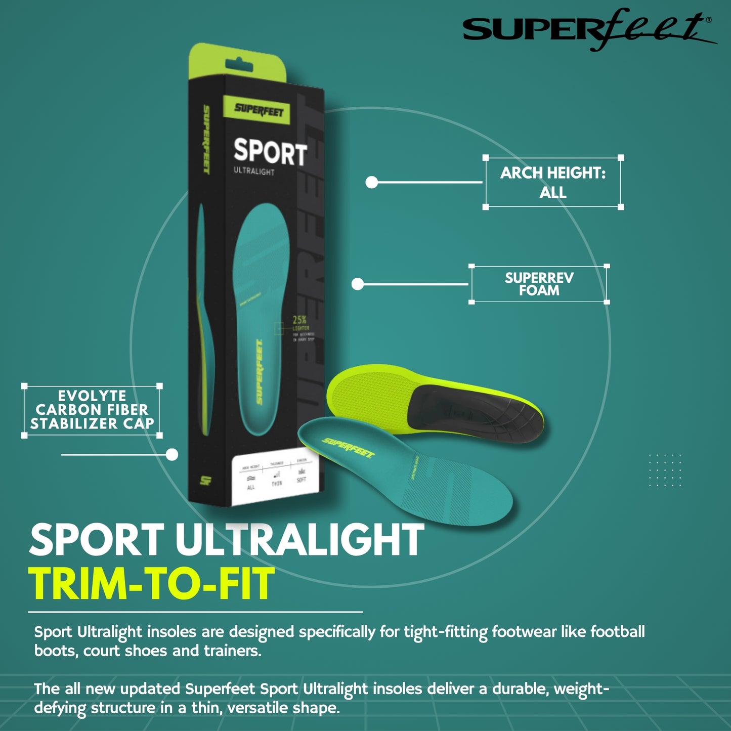 SUPERFEET SPORT ULTRALIGHT INSOLES (TRIM-TO-FIT)(Carbon Fiber Performance)