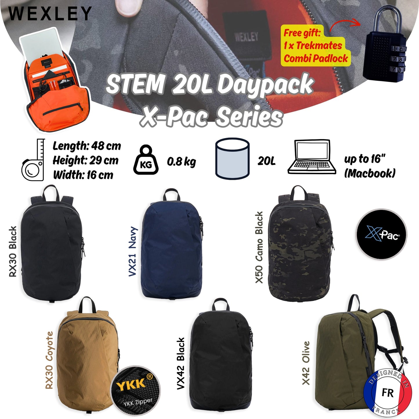 WEXLEY STEM 20L Daypack X-Pac Series | Travel Backpack | Laptop Backpack