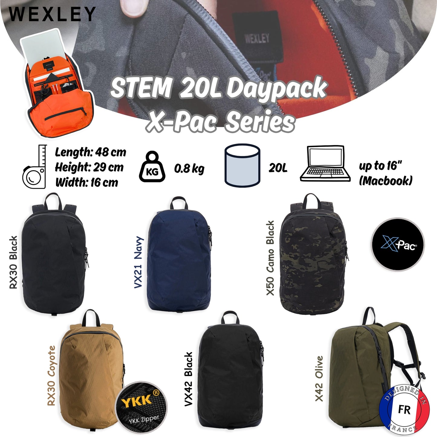 WEXLEY STEM 20L Daypack X-Pac Series | Travel Backpack | Laptop Backpack