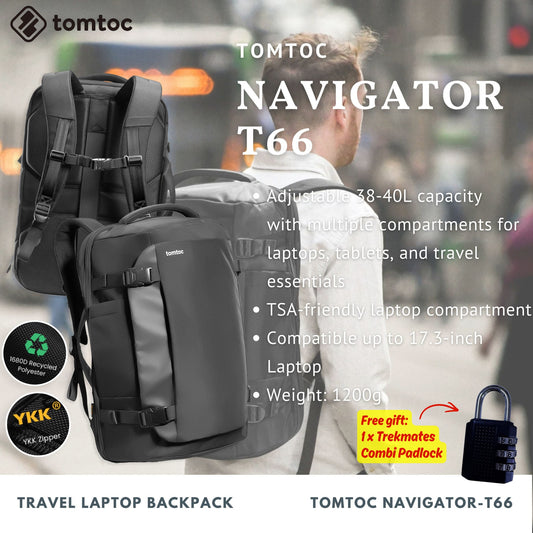 Tomtoc Navigator-T66 Travel Laptop Backpack | Laptop Bag (Black)
