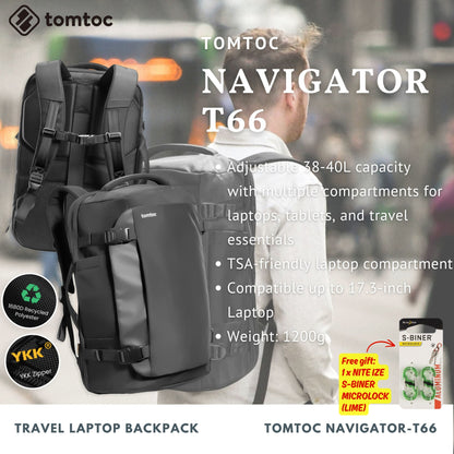 Tomtoc Navigator-T66 Travel Laptop Backpack | Laptop Bag (Black)