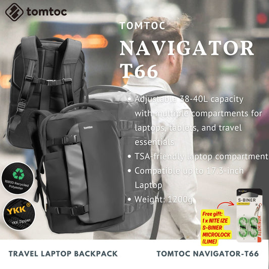 Tomtoc Navigator-T66 Travel Laptop Backpack | Laptop Bag (Black)