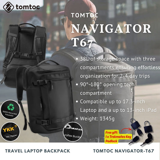 Tomtoc Navigator-T67 Travel Laptop Backpack | Laptop Bag (Black)