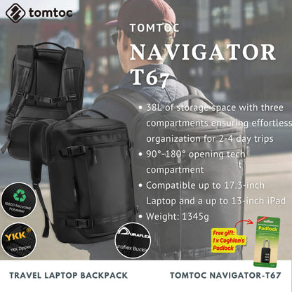 Tomtoc Navigator-T67 Travel Laptop Backpack | Laptop Bag (Black)