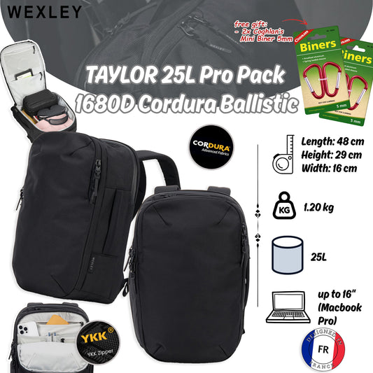 WEXLEY TAYLOR 25L Pro Pack 1680D Cordura® Ballistic | Travel Backpack | Laptop Backpack