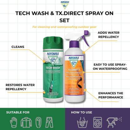 Nikwax Tech Wash & TX.Direct Spray-On Set | Detergent | Waterproof