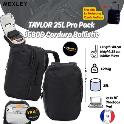 WEXLEY TAYLOR 25L Pro Pack 1680D Cordura® Ballistic | Travel Backpack | Laptop Backpack