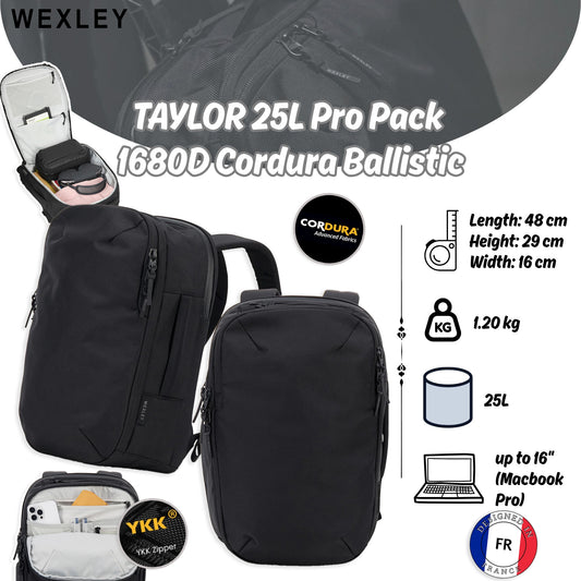 WEXLEY TAYLOR 25L Pro Pack 1680D Cordura® Ballistic | Travel Backpack | Laptop Backpack