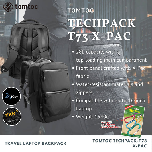 Tomtoc TechPack-T73 X-Pac Laptop Backpack | Laptop Bag (Black)