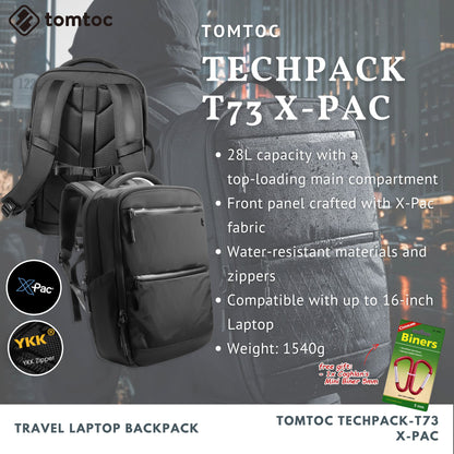 Tomtoc TechPack-T73 X-Pac Laptop Backpack | Laptop Bag (Black)