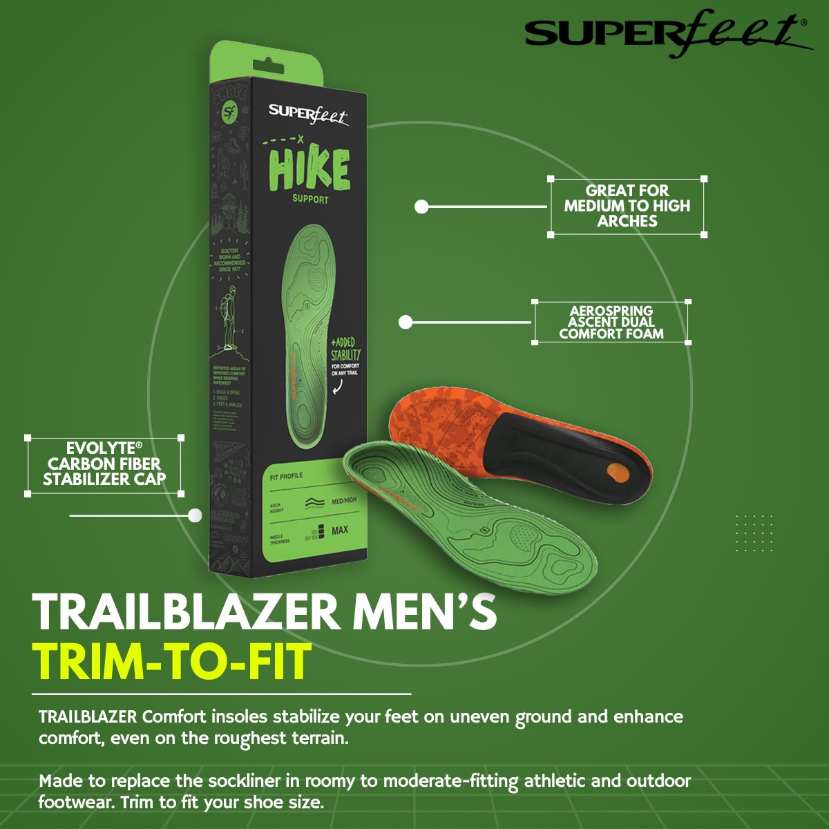 SUPERFEET TRAILBLAZER COMFORT MEN INSOLES (TRIM-TO-FIT)