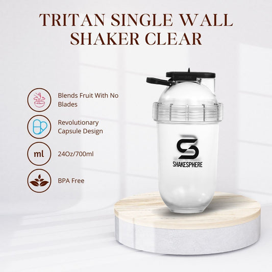 ShakeSphere Tritan Single Wall Shaker Clear 700ml | Protein Shaker Bottle | Gym Bottle