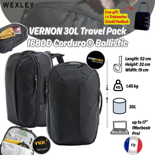 WEXLEY VERNON 30L Travel Pack 1680D Cordura Ballistic | Travel Backpack | Laptop Backpack