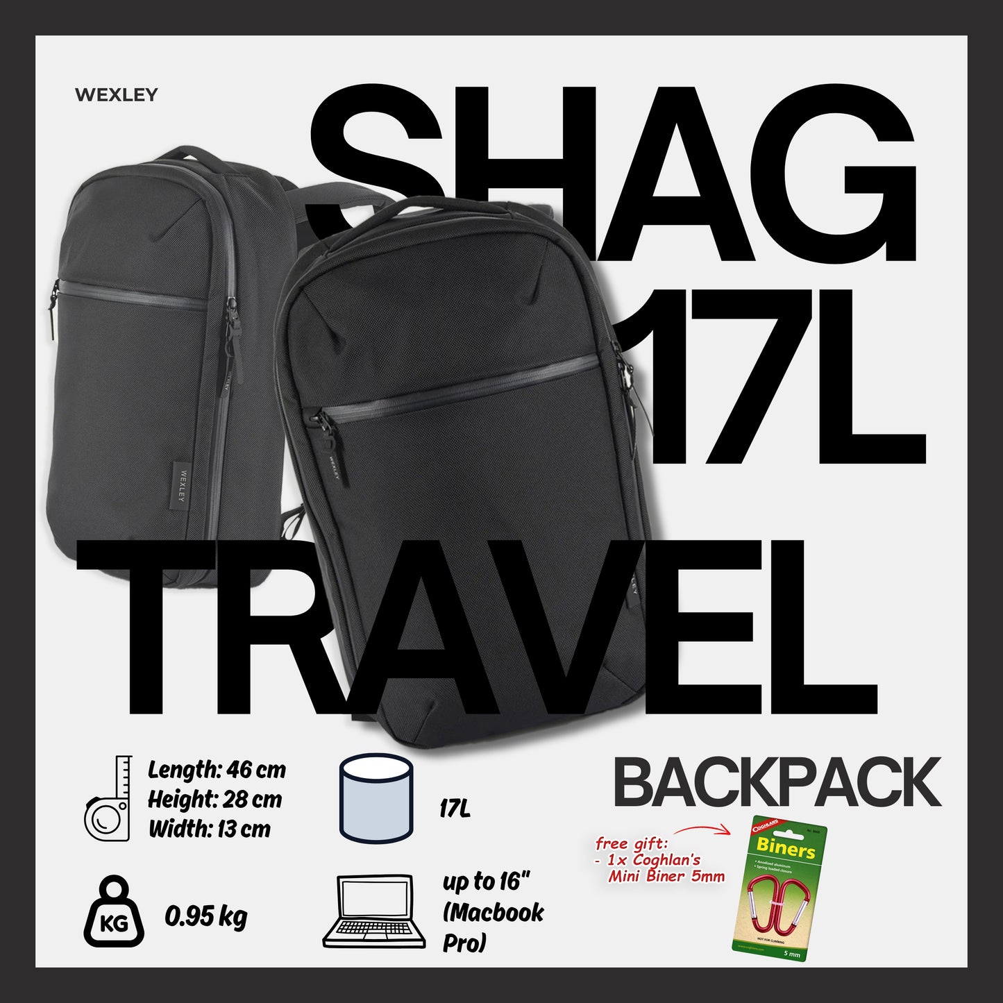 WEXLEY SHAG 17L Slim Pack 1680D Cordura Ballistic | Travel Backpack | Laptop Backpack