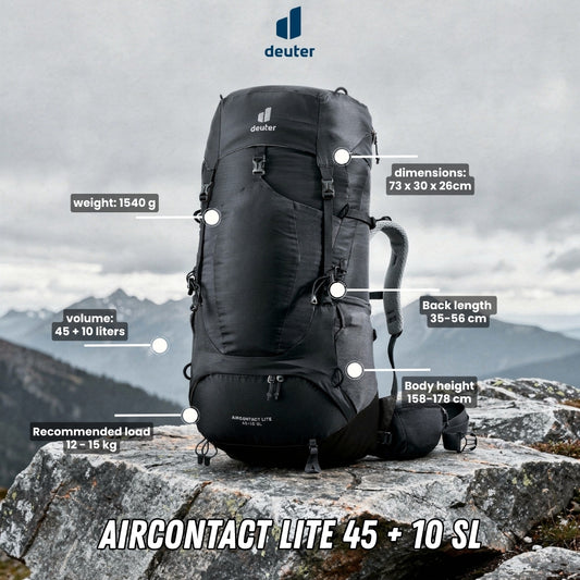 deuter aircontact lite 40 10 backpack black graphite + NZ Choose Deuter for a seamless blend of tradition Deuter AIRCONTACT LITE 40 +