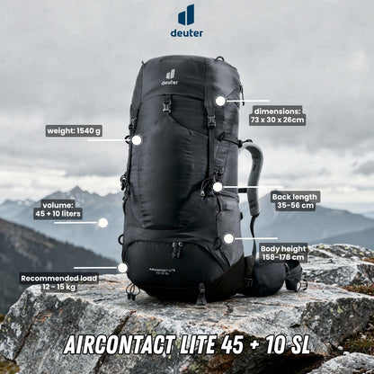 Deuter Aircontact Lite 45 + 10 SL | Trekking Backpack (Black-Graphite)