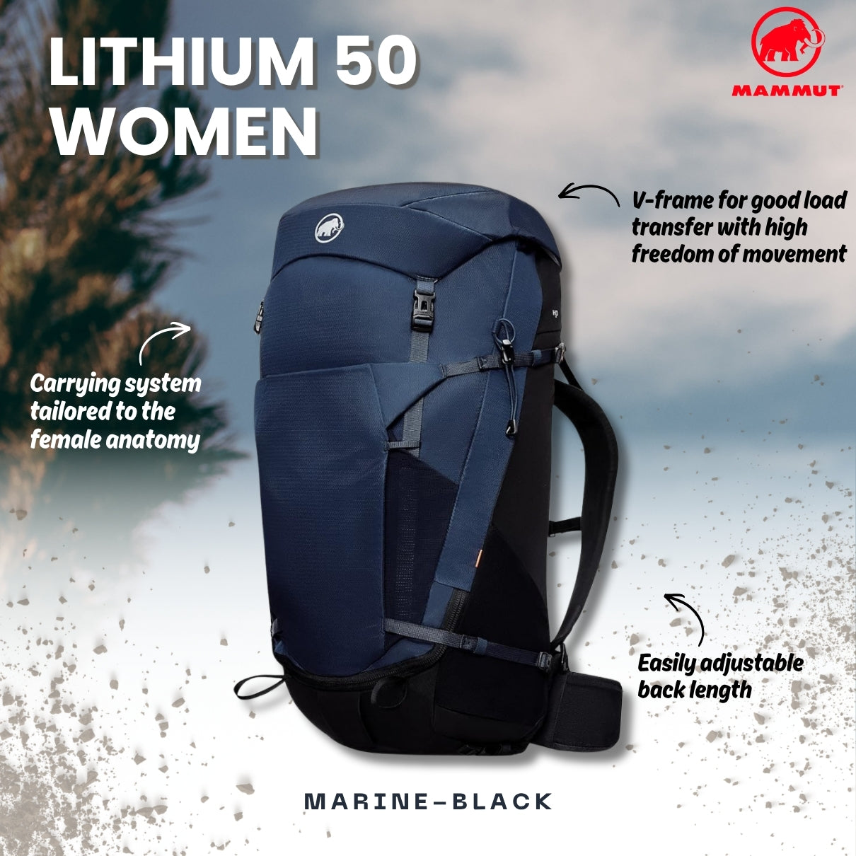 MAMMUT Lithium 50 Women Hiking Backpack (Marine-black)