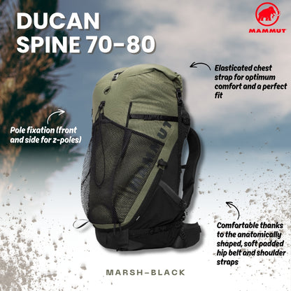 MAMMUT Ducan Spine 70-80 Hiking Backpack (Marsh-black)