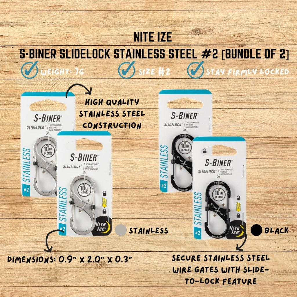 NITE IZE S-BINER SLIDELOCK STAINLESS STEEL #2 [BUNDLE OF 2]