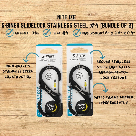 NITE IZE S-BINER SLIDELOCK STAINLESS STEEL #4 [BUNDLE OF 2]