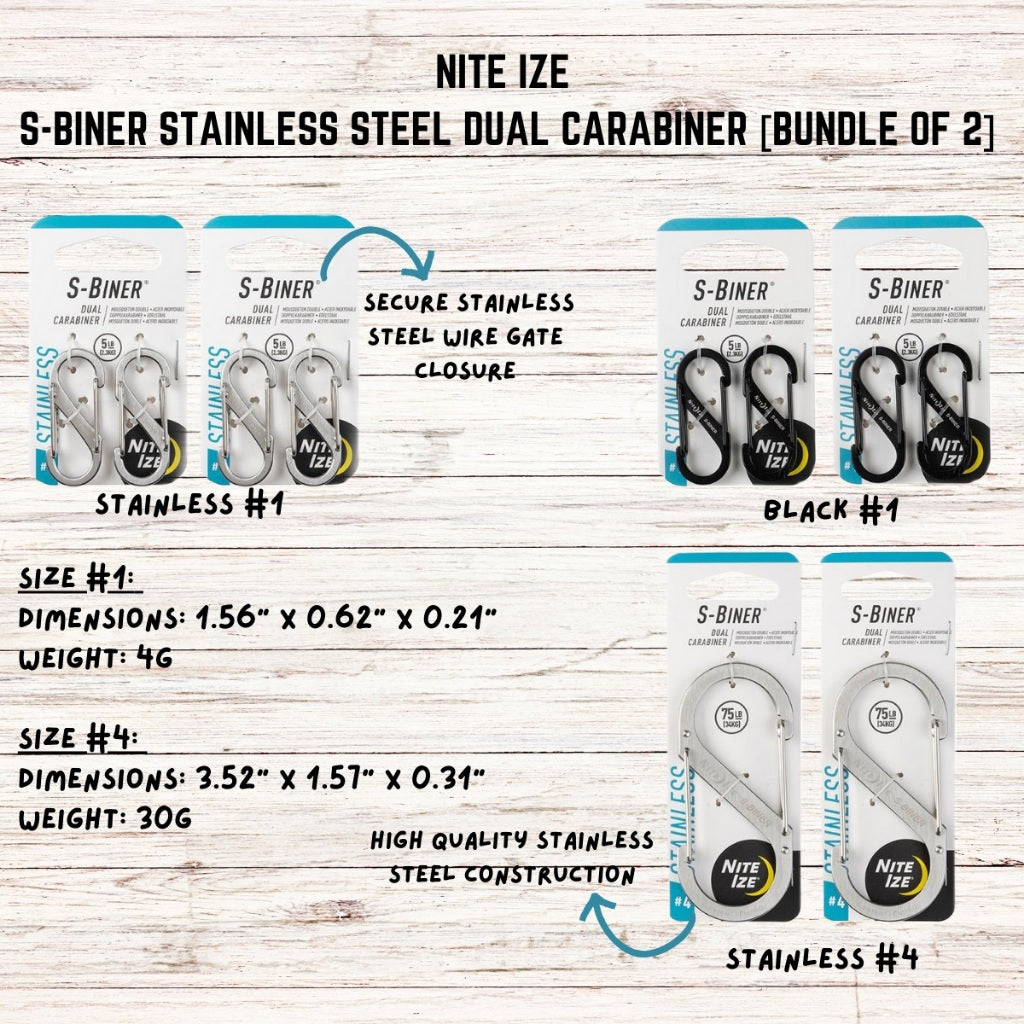 NITE IZE S-BINER STAINLESS STEEL DUAL CARABINER [BUNDLE OF 2]