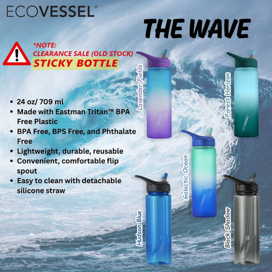 ECOVESSEL THE WAVE - BPA Free Plastic Sports Water Bottle With Straw - 24 oz | Water Bottles