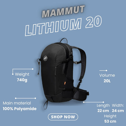 MAMMUT Lithium 20 - Lightweight hiking and trekking backpack (Black)