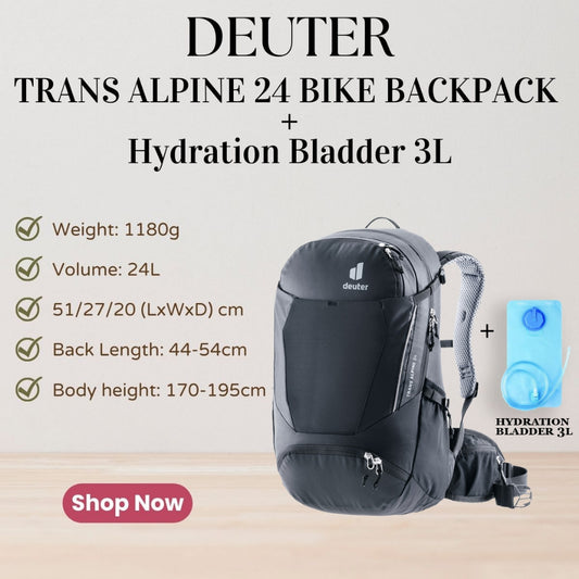 DEUTER TRANS ALPINE 24 BIKE BACKPACK (Black) + FREE GIFT(Hydration Bladder 3L)