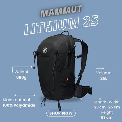 Mammut Lithium 25 - Lightweight hiking and trekking backpack (Black)