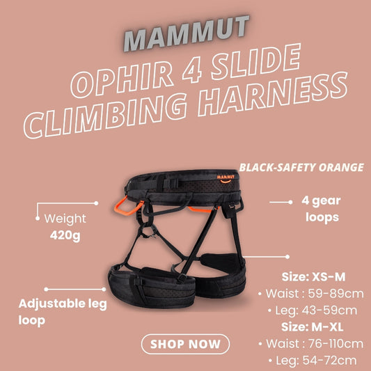 Mammut Ophir 4 Slide Climbing Harness (Black-Safety Orange)(UNISEX)