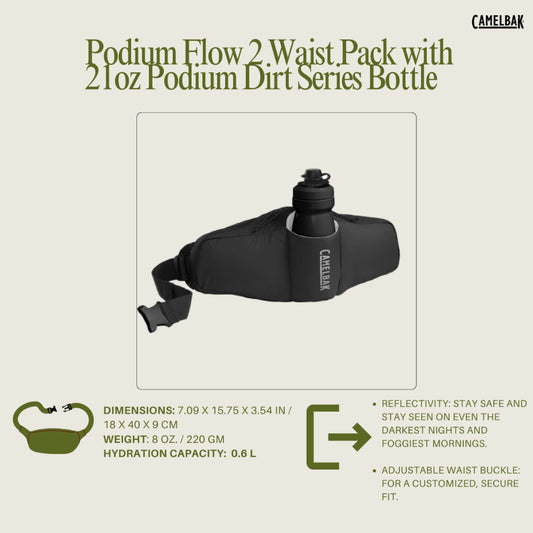 CAMELBAK Podium Flow 2 Waist Pack with 21oz Podium Dirt Series Bottle (Black)