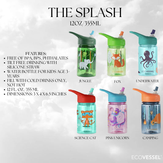ECOVESSEL THE SPLASH - Kids Straw Water Bottle - 12 OZ