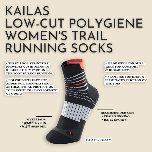 Kailas Low-cut Polygiene Women's Trail Running Socks (Black Gray)