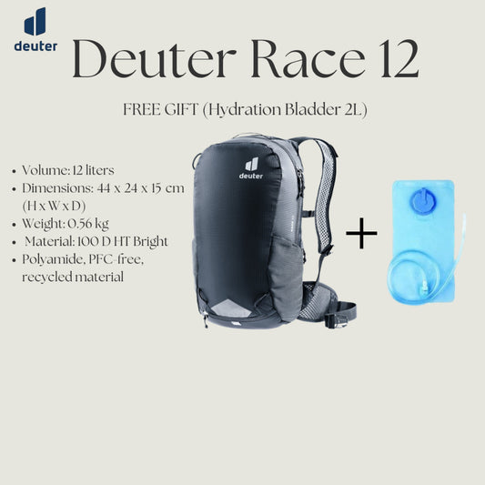 Deuter Race 12 (Black) + FREE GIFT (Hydration Bladder 2L)