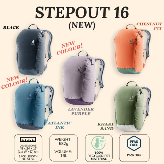 DEUTER STEPOUT 16 LIFESTYLE DAYPACK (New) | Backpack | Ergonomic Design | 16 liters