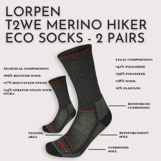 LORPEN T2WE MERINO HIKER ECO SOCKS - 2 Pairs