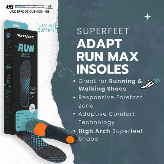SUPERFEET ADAPT RUN MAX INSOLES (GREAT FOR RUNNING & WALKING SHOES)