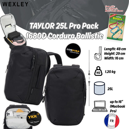 WEXLEY TAYLOR 25L Pro Pack 1680D Cordura® Ballistic | Travel Backpack | Laptop Backpack