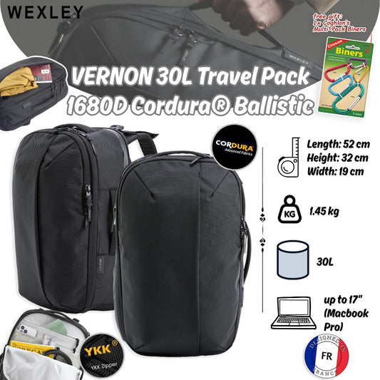 WEXLEY VERNON 30L Travel Pack 1680D Cordura Ballistic | Travel Backpack | Laptop Backpack